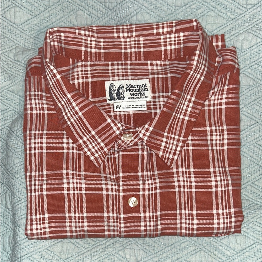 Marmot Red/Rust and White Plaid Men's Shirt Size XXL